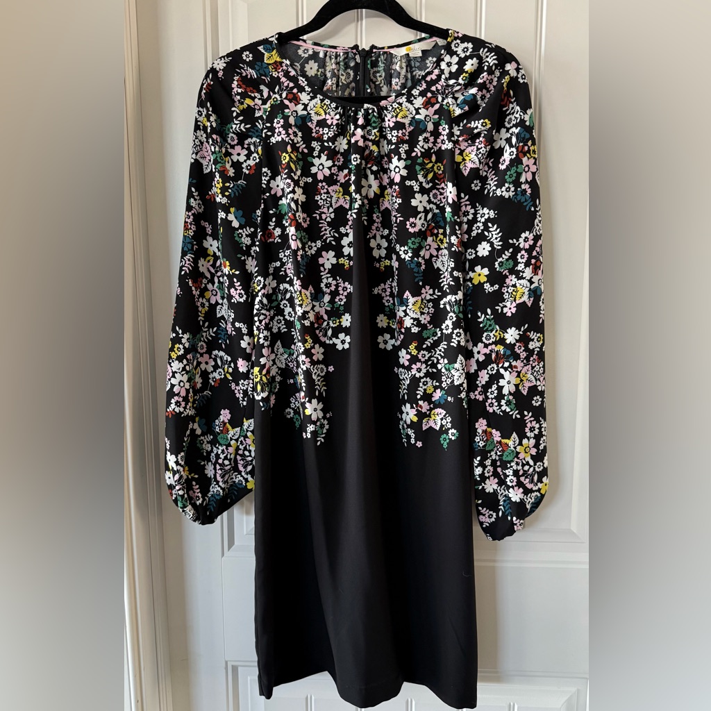 Boden Black Floral Midi Dress